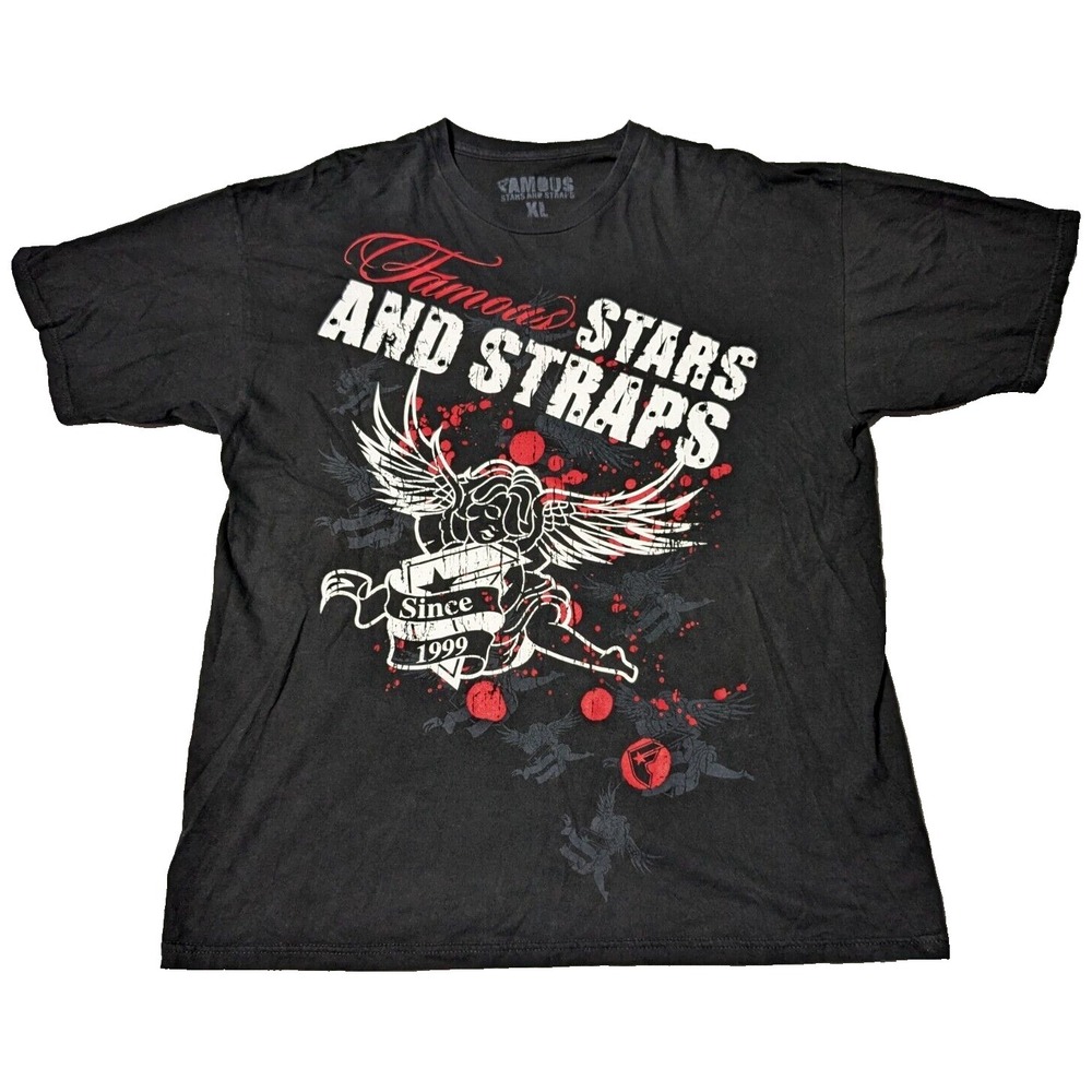 FAMOUS STARS AND STRAPS Men Size XL Black Cotton‎ CHERUB Graphic Print T-Shirt